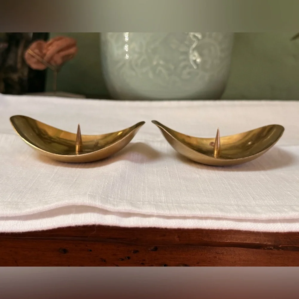 Vintage Pair Brass Candle Holders